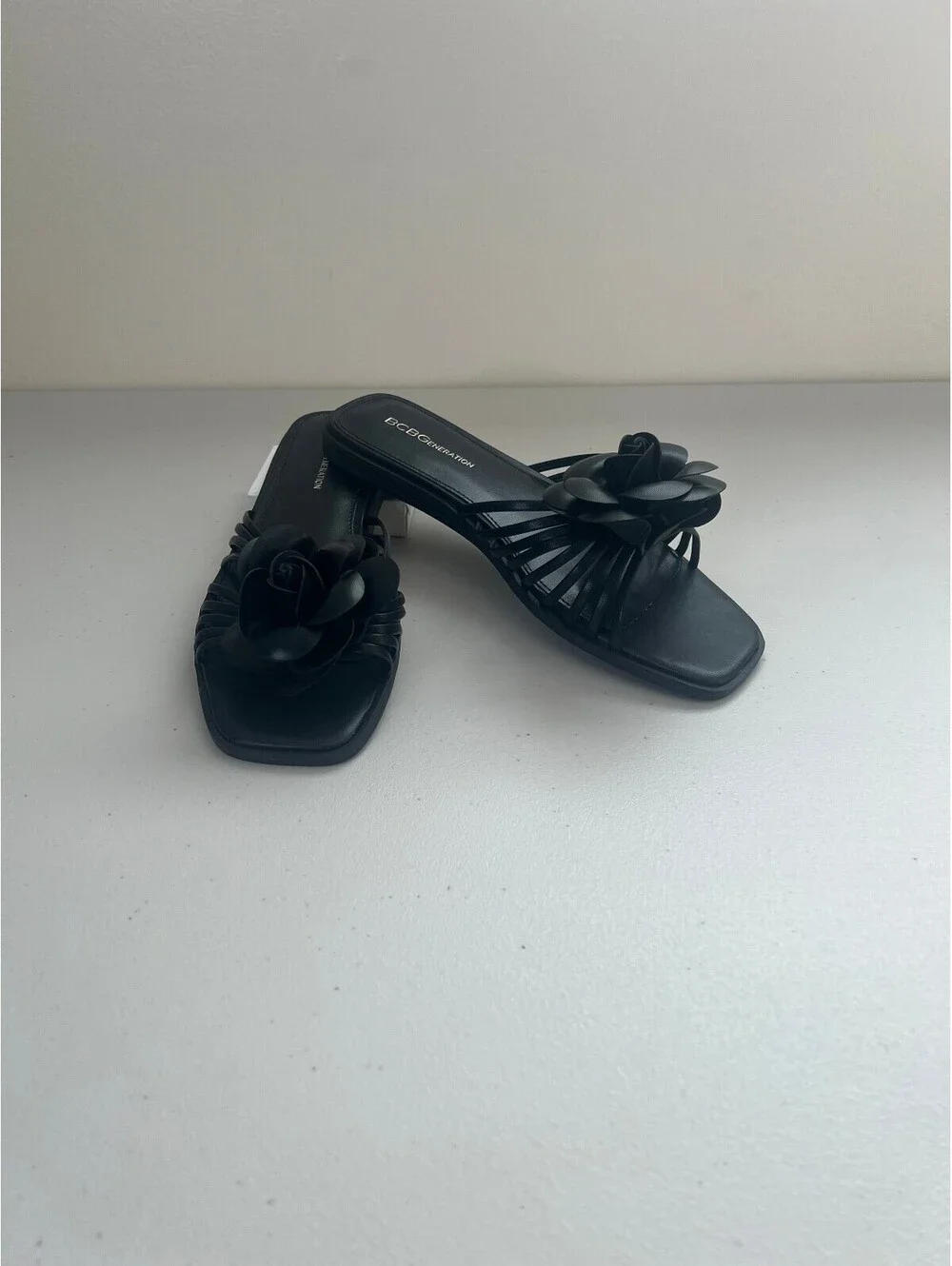 BCBGeneration Women's Masha Flower Slip-on Flat Sandals - Black, Size, 8.5
